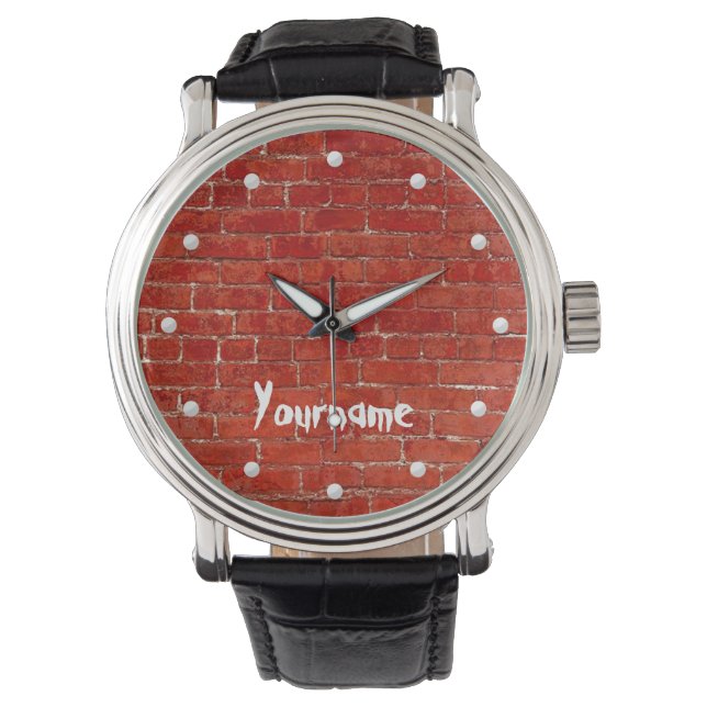 Reloj De Pulsera Graffiti de pared de ladrillo rojo añaden tu nombr (Anverso)