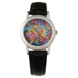 Reloj De Pulsera Graffiti Musical Notes Watch