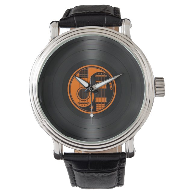 Reloj De Pulsera Gráfica de vinilo del naranja y del Yin negro (Anverso)