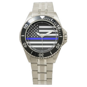 Reloj De Pulsera Gráfico fino de Blue Line en una bandera american