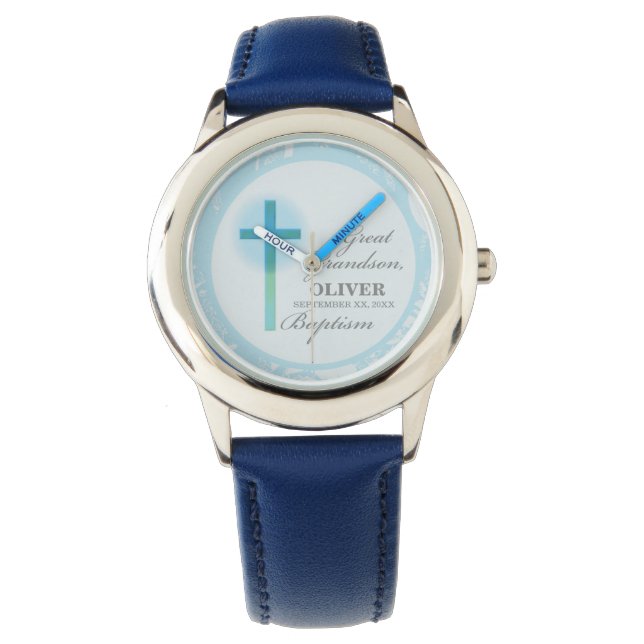 Reloj De Pulsera Gran abuelo bautismo azul encaje personalizado (Anverso)