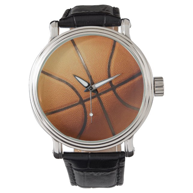 Reloj De Pulsera Gran Naranja Brillante Baloncesto, (Anverso)