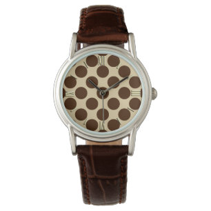Reloj De Pulsera Grandes puntos retro - marrón chocolate y tostado