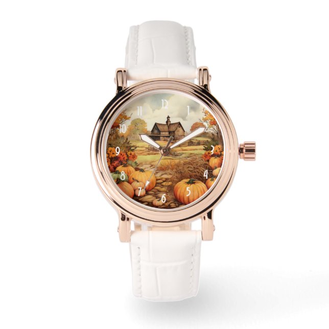 Reloj De Pulsera Granja de calabaza cosecha cosecha Acción de Graci (Anverso)