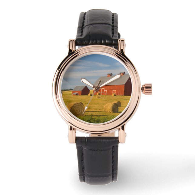 Reloj De Pulsera Granjas | Barrios rojos cerca de Hay Bales (Anverso)