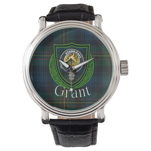 Reloj De Pulsera Grant Scottish Clan Tartan & Crest (Anverso)