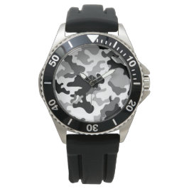 Reloj De Pulsera Gray Camo Acero inoxidable Black Rubber Strap watc