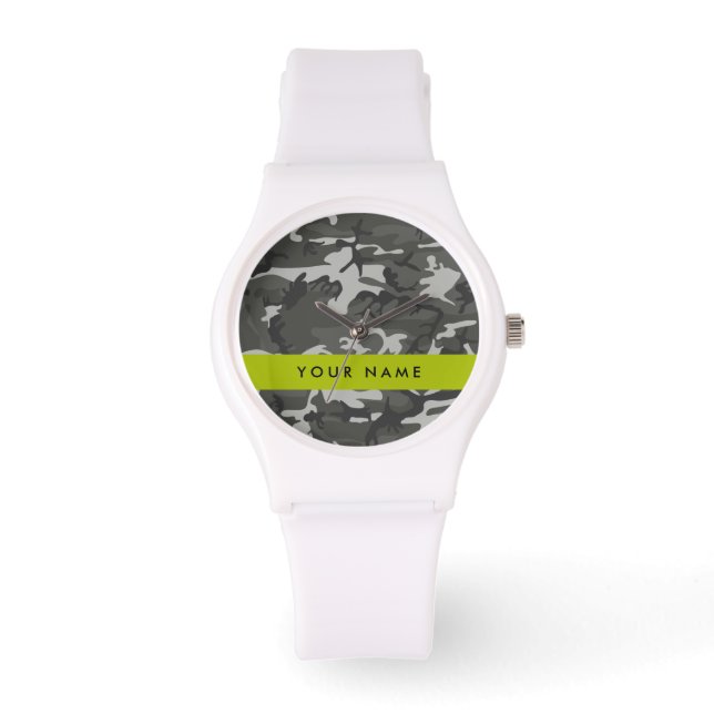 Reloj De Pulsera Gray Camouflage Pattern, Your name, Personalize (Anverso)