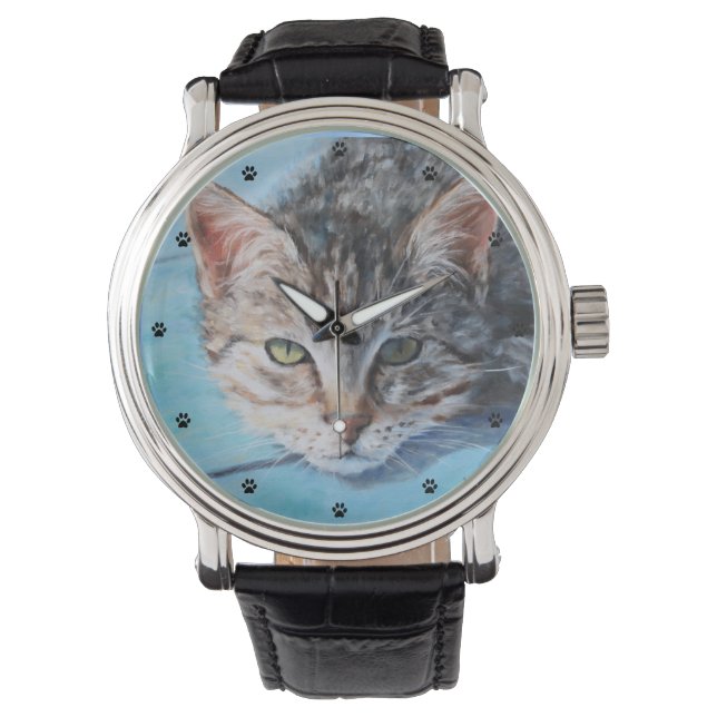 Reloj De Pulsera Gray Tabby Cat Bella Artes (Anverso)