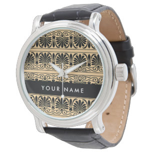 Reloj De Pulsera Greca Fret Arabesco Marrón, Tu Nombre, Personaliza