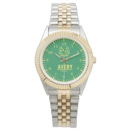 Reloj De Pulsera Green and Gold Personalized Custom Monogram Luxury