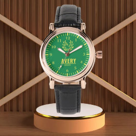 Reloj De Pulsera Green and Gold Personalized Custom Monogram Luxury