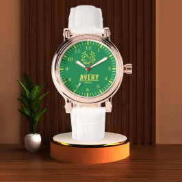 Reloj De Pulsera Green and Gold Personalized Custom Monogram Luxury