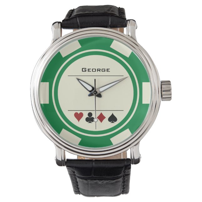 Reloj De Pulsera Green Casino Poker Chip Las Vegas (Anverso)
