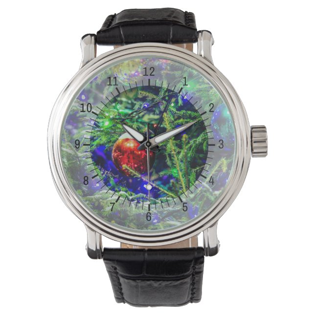 Reloj De Pulsera Green Christmas Tree Red Ball (Anverso)