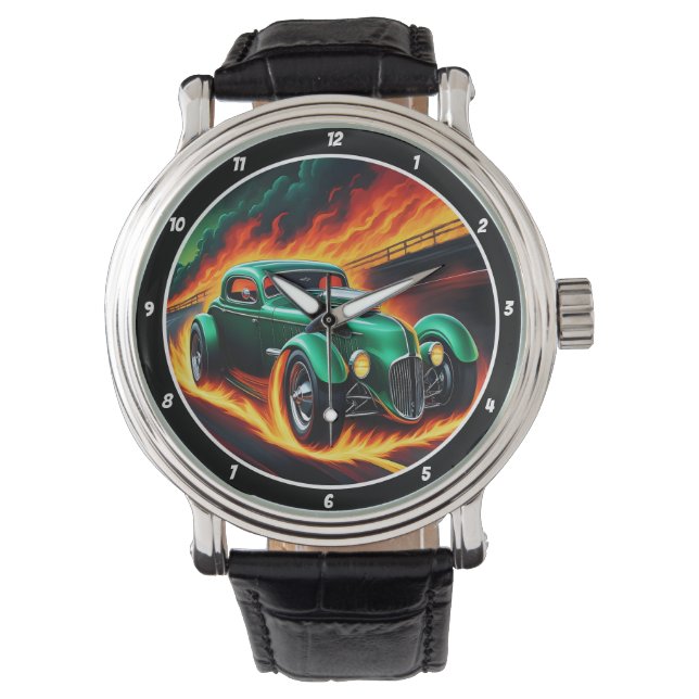 Reloj De Pulsera Green Hot Rod, Fiery Road  (Anverso)
