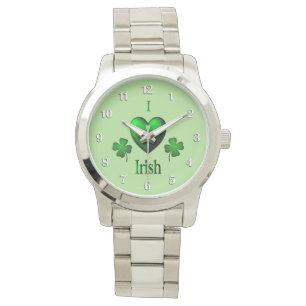 Reloj De Pulsera Green I Heart Irish w White Numbers