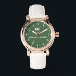 Reloj De Pulsera Green minimal simple Monogram Couple names<br><div class="desc">Personalized watch with the names of the bride and groom or the couple in love. This watch can be customized by changing the text with the name of the loved one or the wedding date. It can be an ideal gift for newlyweds or for silver or golden wedding anniversaries. Monogram...</div>