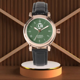 Reloj De Pulsera Green Personalized Custom Monogram Elegant Gift
