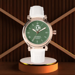 Reloj De Pulsera Green Personalized Custom Monogram Elegant Gift