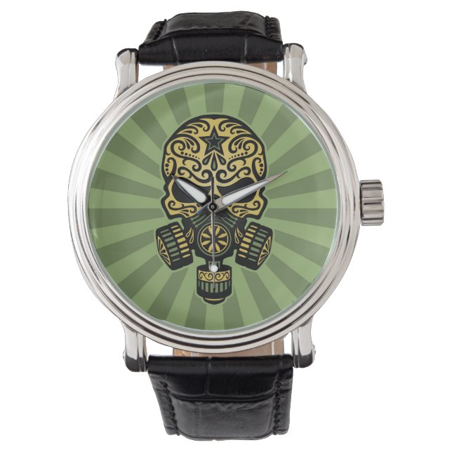 Reloj De Pulsera Green Post Apocalyptic Sugar Skull (Anverso)