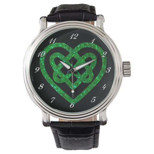 Reloj De Pulsera Green Purpurina Celtic Heart Knot Writing Watch (Anverso)