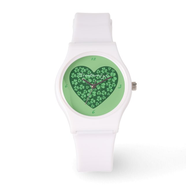 Reloj De Pulsera Green Shamrock Heart St Patrick's Day (Anverso)