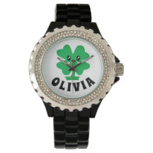 Green Shamrock Personalizado Name Watch