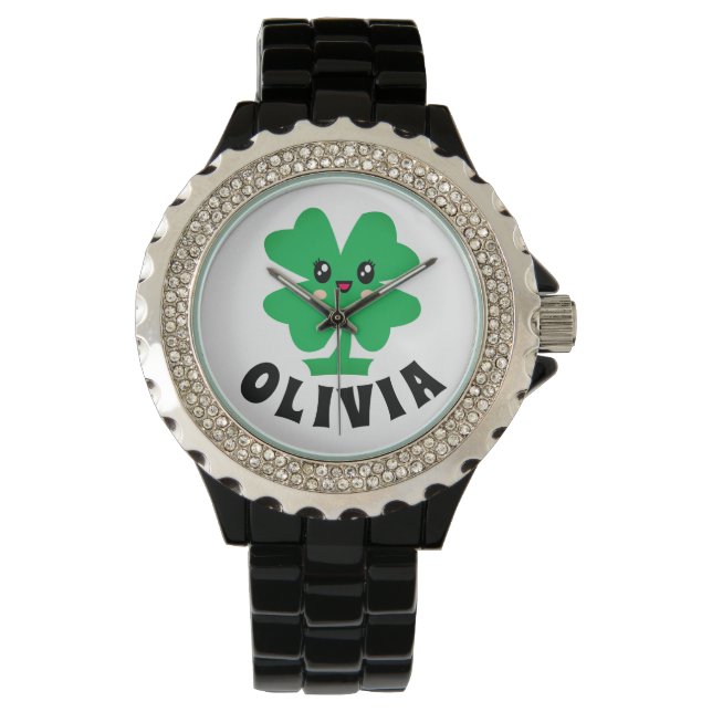 Reloj De Pulsera Green Shamrock Personalizado Name Watch (Anverso)