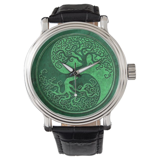 Reloj De Pulsera Green Stone Yin Yang Tree (Anverso)