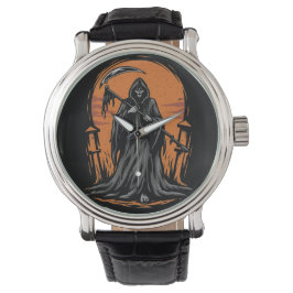 Reloj De Pulsera Grim Reaper Cartoon in Sunset Graveyard