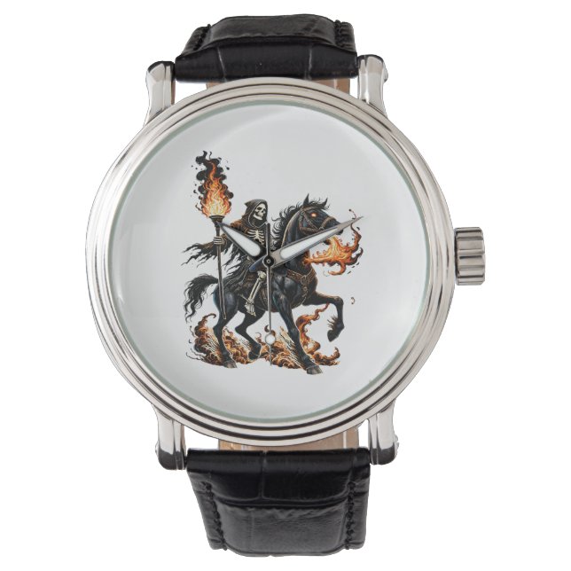 Reloj De Pulsera Grim Reaper Skeleton Riding Horse Flames (Anverso)