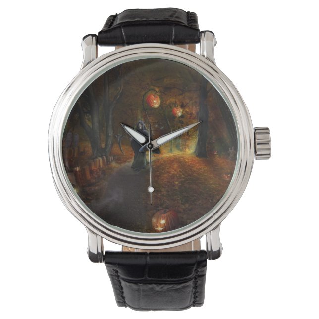 Reloj De Pulsera Grim Reaper y calabazas (Anverso)