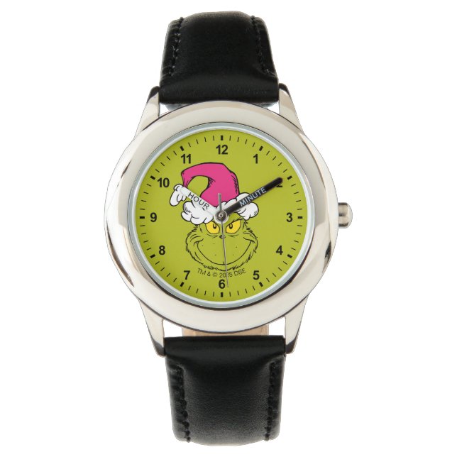 Reloj De Pulsera Grinch con sombrero rosa de Santa (Anverso)