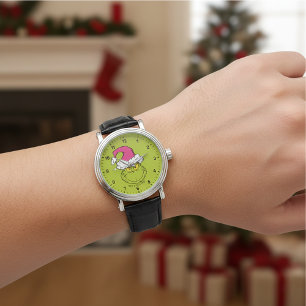 Reloj De Pulsera Grinch con sombrero rosa de Santa