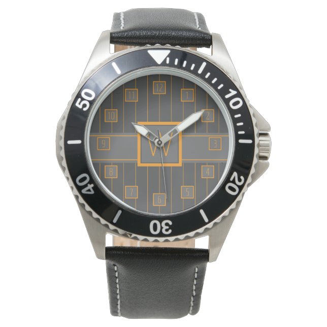 Reloj De Pulsera Gris con Naranja Pinstripes Watch (Anverso)
