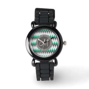 RELOJ DE PULSERA GRIS DE CARBÓN DE LEÑA Y VERDE CHEVRON