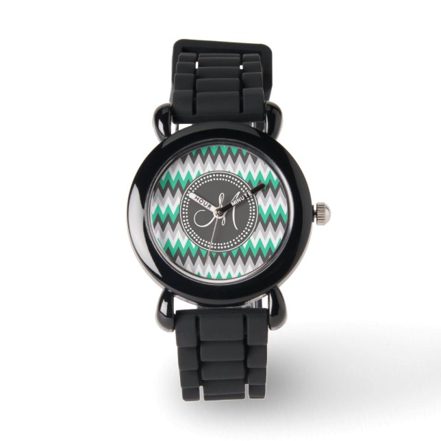 RELOJ DE PULSERA GRIS DE CARBÓN Y CHEVRON VERDE (Anverso)