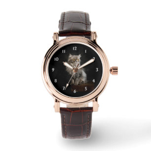 Reloj De Pulsera Gris Fluffy Cat Números blancos