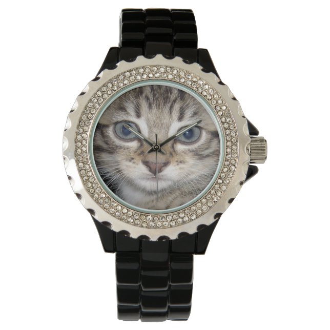 Reloj De Pulsera Gris Gris Azul Oído Fluffy Kitten, (Anverso)