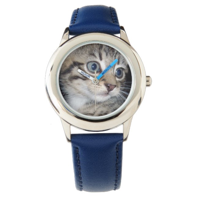 Reloj De Pulsera Gris Gris Azul Oído Fluffy Kitten, (Anverso)