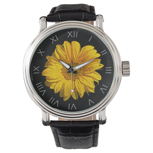 Reloj De Pulsera Gris gris de girasol números romanos wacna (Anverso)