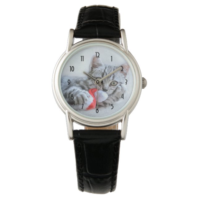 Reloj De Pulsera Gris lindo Navidades gatos Gorras Navidad (Anverso)