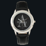Reloj De Pulsera Gris negro simple, monograma personalizado<br><div class="desc">Reloj de monograma simple,  gris negro y personalizado. Un diseño moderno simple en negro y gris para crear su propio reloj monograma personalizado</div>