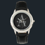 Reloj De Pulsera Gris negro simple, monograma personalizado<br><div class="desc">Reloj de monograma simple,  gris negro y personalizado. Un diseño moderno simple en negro y gris para crear su propio reloj monograma personalizado</div>