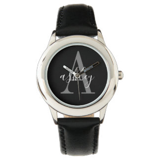 Reloj De Pulsera Gris negro simple, monograma personalizado