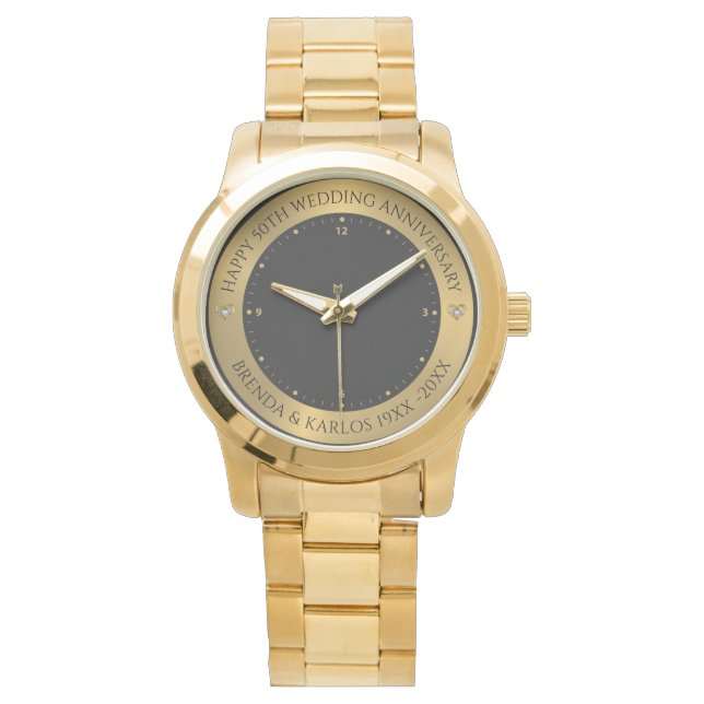 Reloj De Pulsera Gris y plata metálica 50 Aniversario del boda (Anverso)