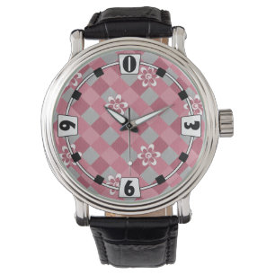 Reloj De Pulsera Gris y rosa graso con flores de camomila