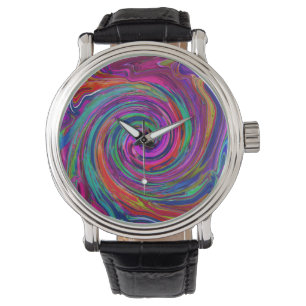 Reloj De Pulsera Groovy Abstracto Retro Magenta Oscuro Remolino de