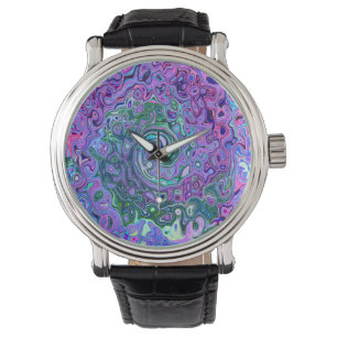Reloj De Pulsera Groovy Abstracto Retro Remolino Verde y Púrpura